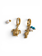 Sea-Themed Charm Earring Set – Steel | 18K Gold Plated | Water Resistant