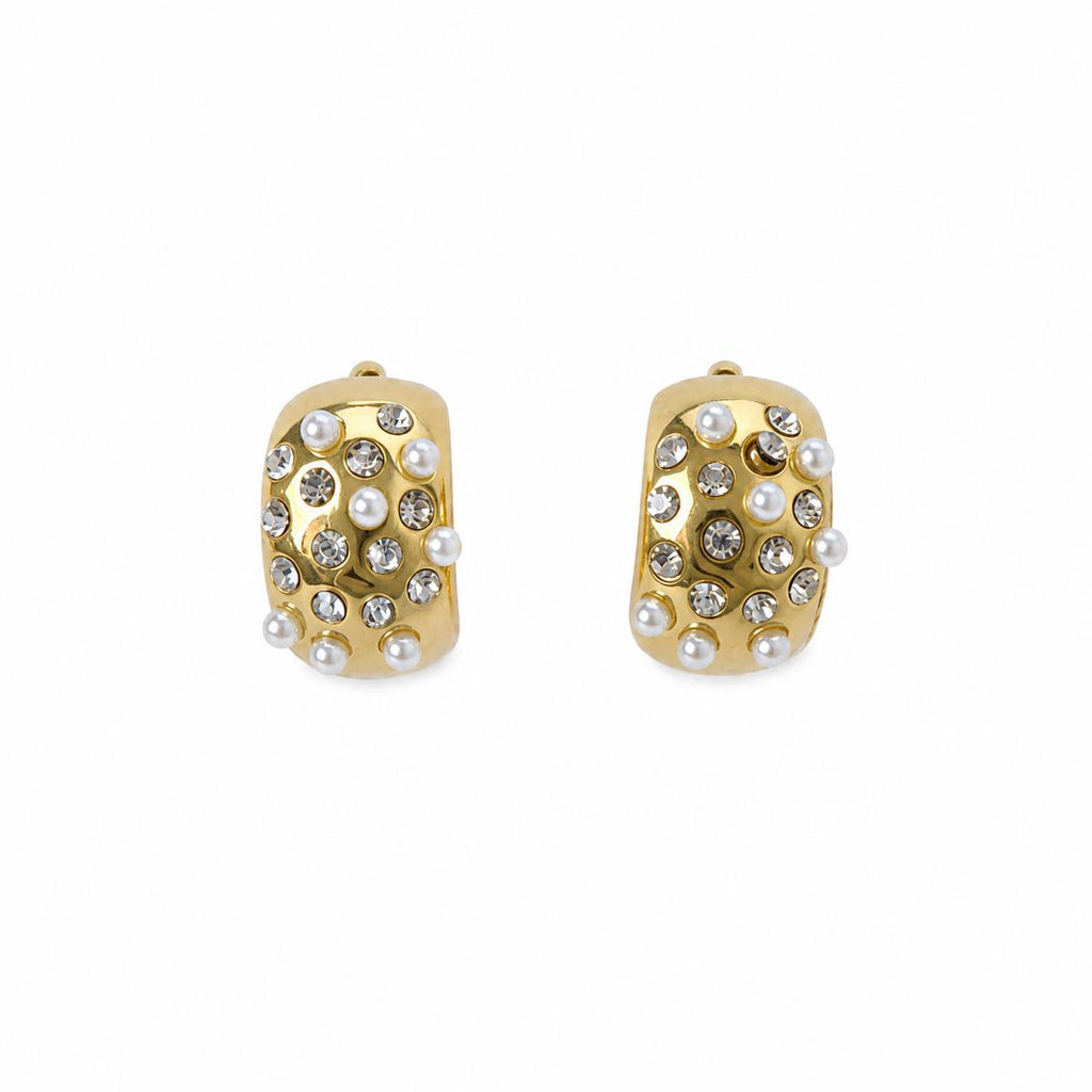 Pearl & Zircon Stone Detailed Earrings – Steel | 18K Gold Plating | Water Resistant