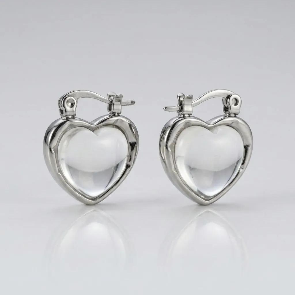Silver Heart Hoop Earrings – Stainless Steel | Water Resistant