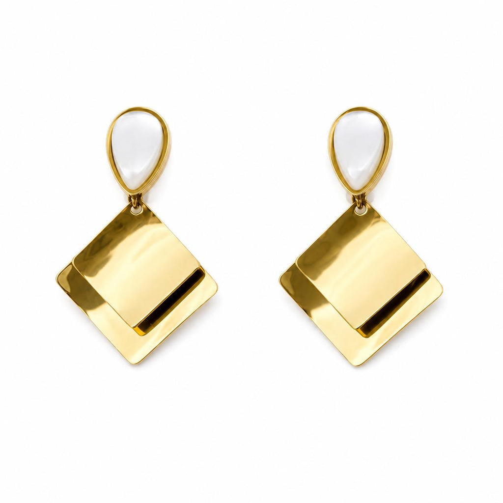 Geometric Dangle Earrings – Steel | 18K Gold Plated | Water-resistant