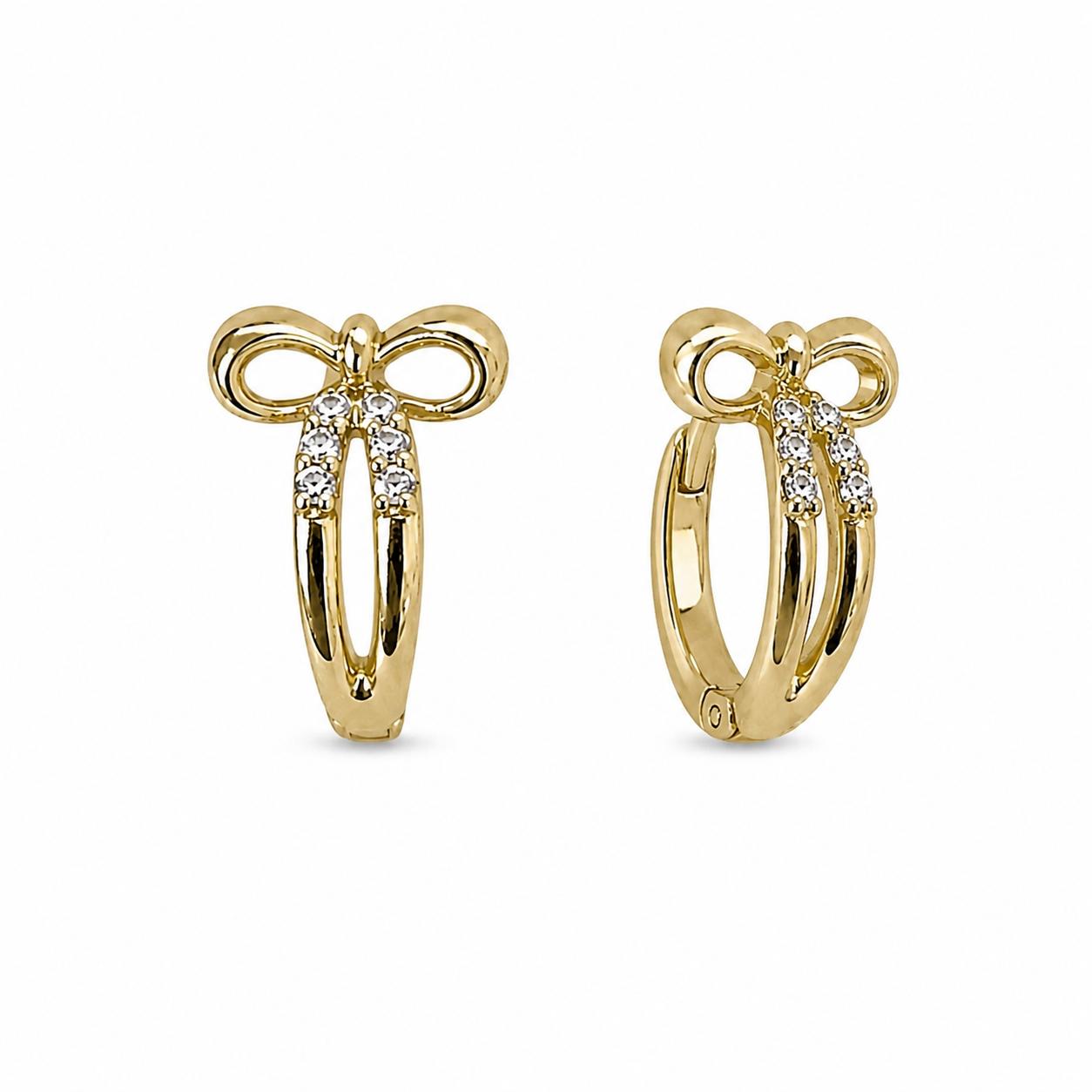 Xuping Bow Detail Zircon Stone Earrings – Steel | 18K Gold Plated | Water Resistant