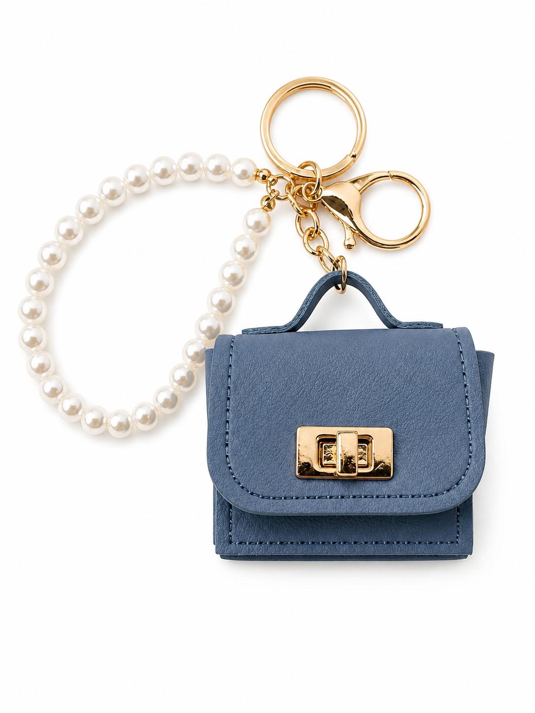 Mini-Taschenschlüsselanhänger – Blauer Taschenanhänger mit Perlenband