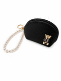 Bear Detailed Mini Wallet Keychain – Pearl Strap Black Bag Charm
