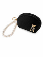 Bear Detailed Mini Wallet Keychain – Pearl Strap Black Bag Charm