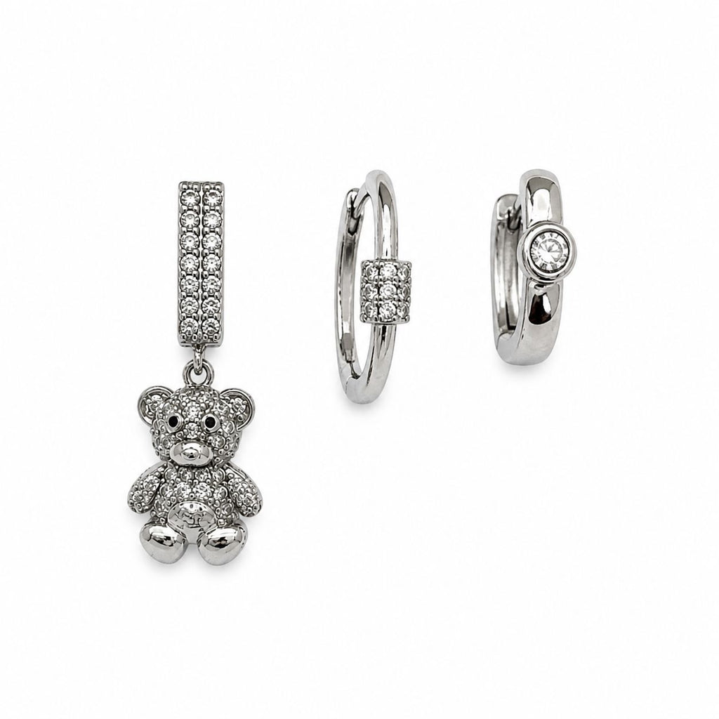 Xuping Teddy Bear Charm Silver Earring Set – Steel | Water Resistant