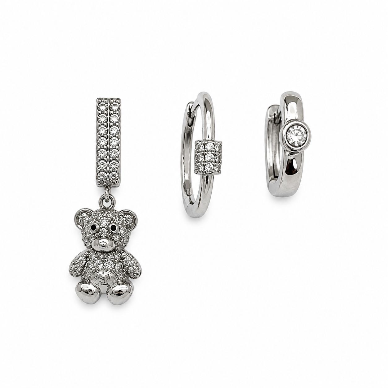Xuping Teddy Bear Charm Silver Earring Set – Steel | Water Resistant