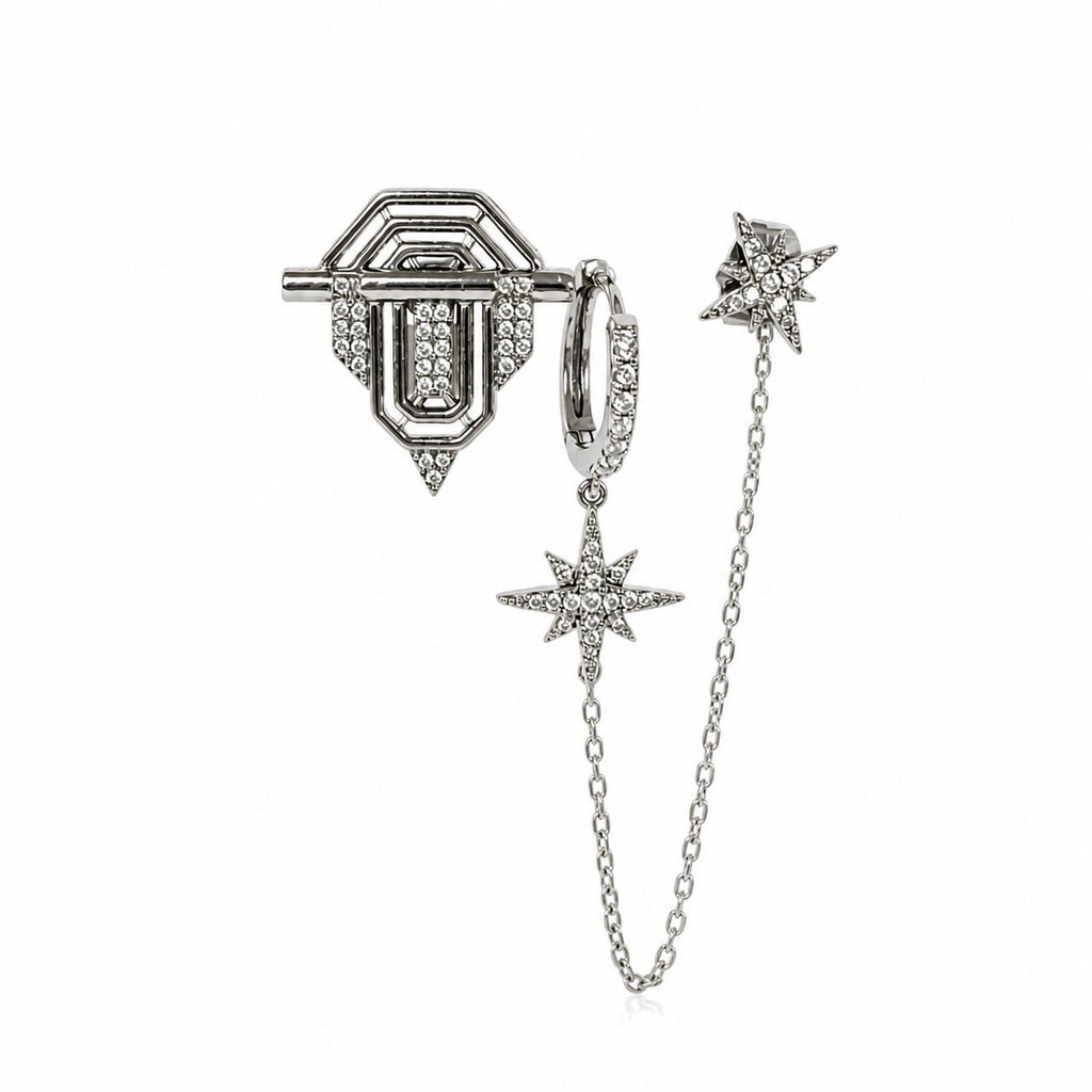 Xuping Star Chain Detail Silver Earring Set – Steel | Water Resistant