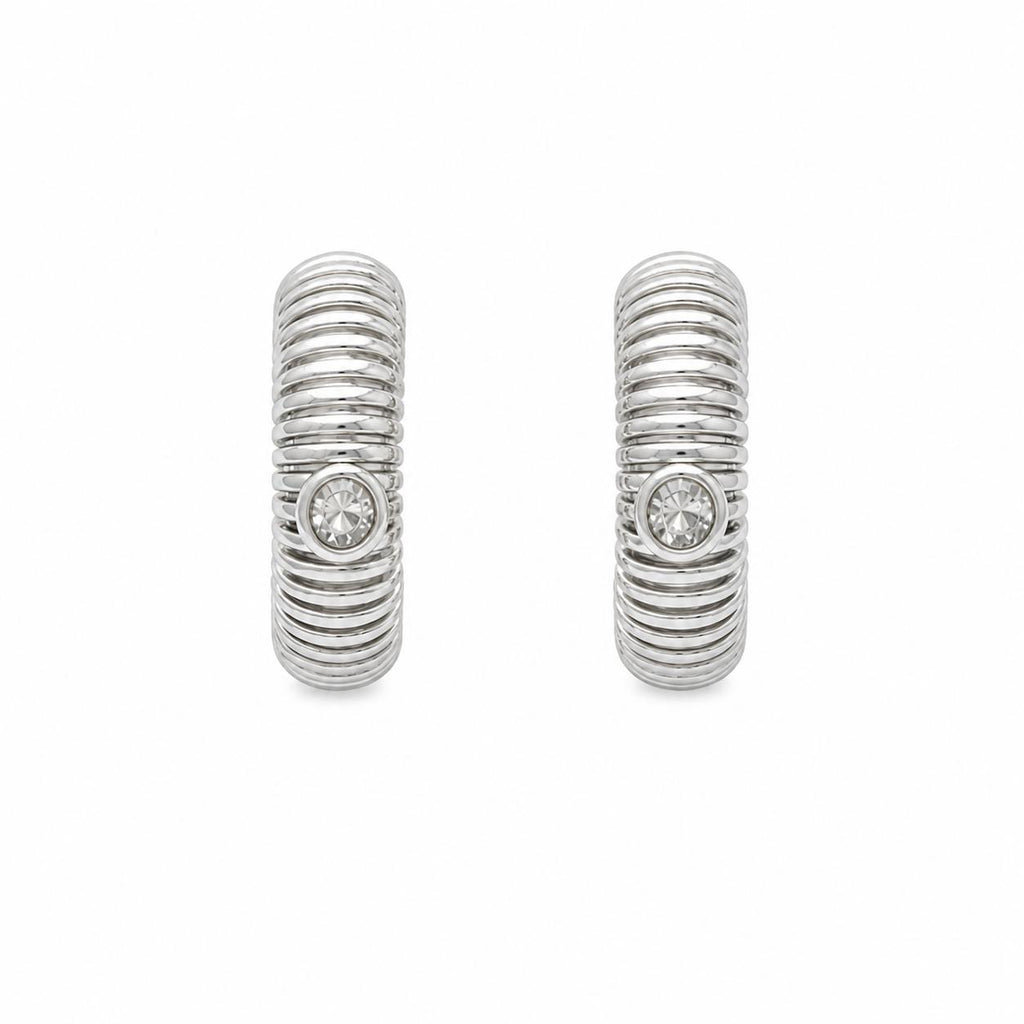 Xuping Gestreifte Creolen mit Strassdetails – Edelstahl | Wasserdicht
