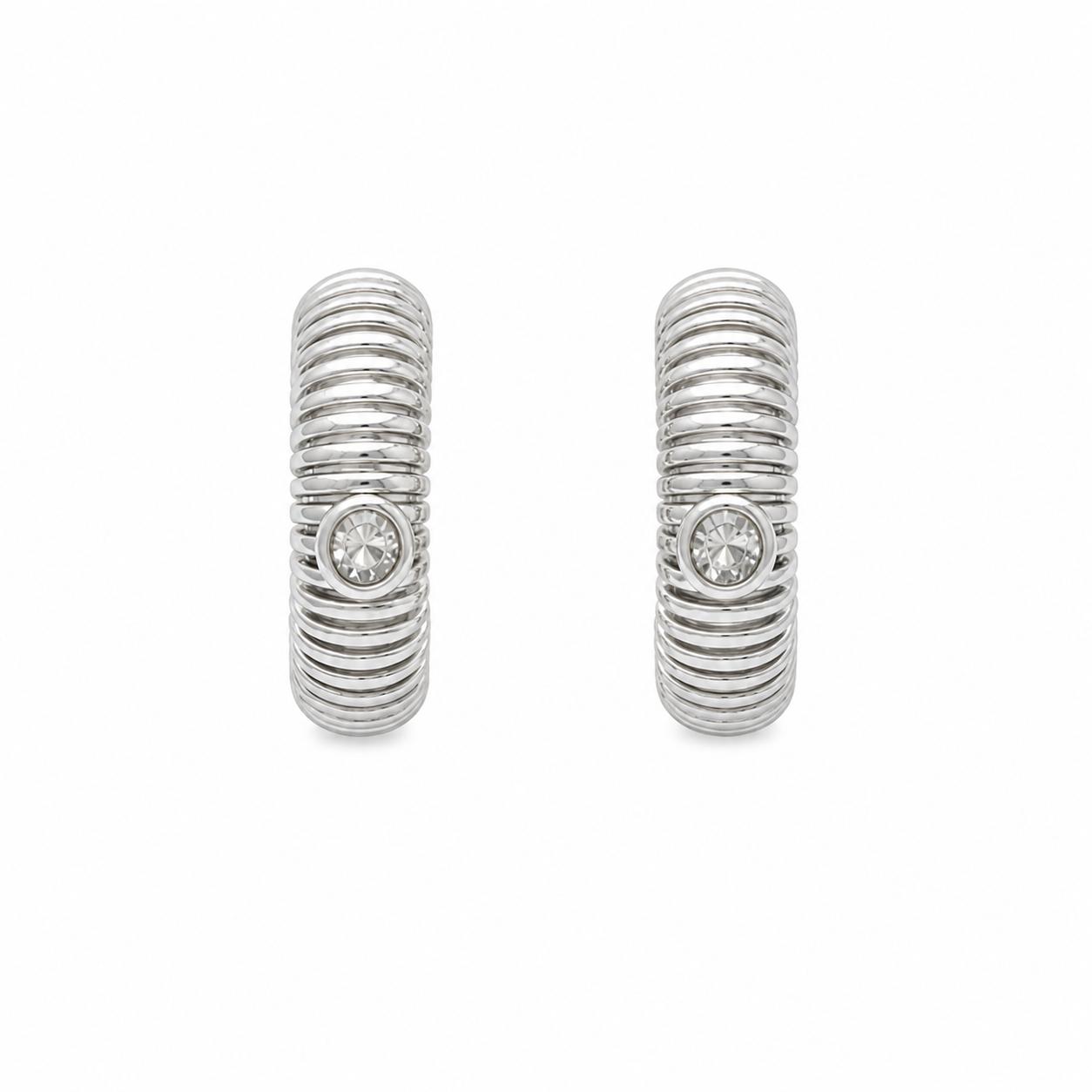 Xuping Gestreifte Creolen mit Strassdetails – Edelstahl | Wasserdicht