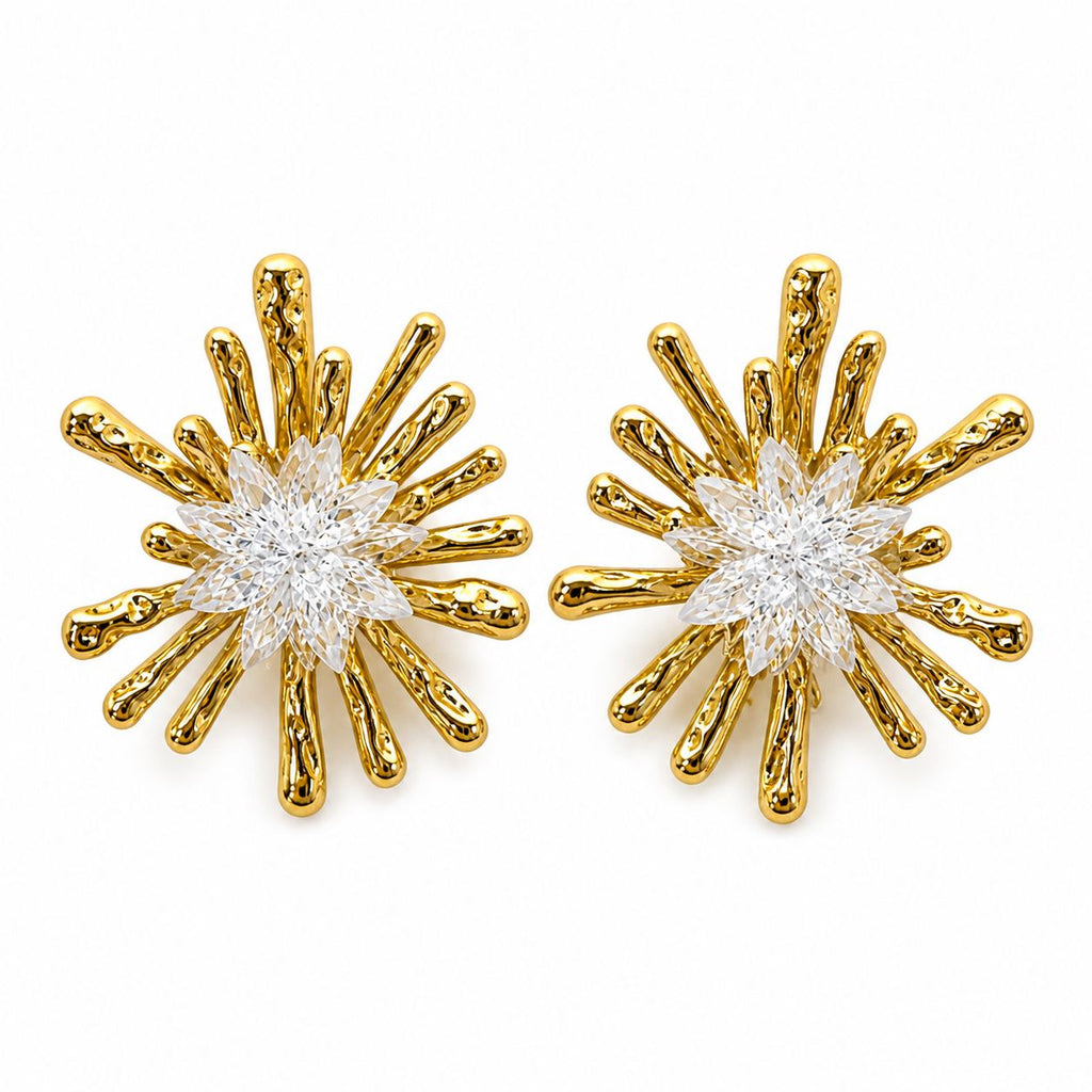 Xuping Shimmering Sun-Shaped Steel Earrings | 18K Gold Plated Water Resistant Earrings