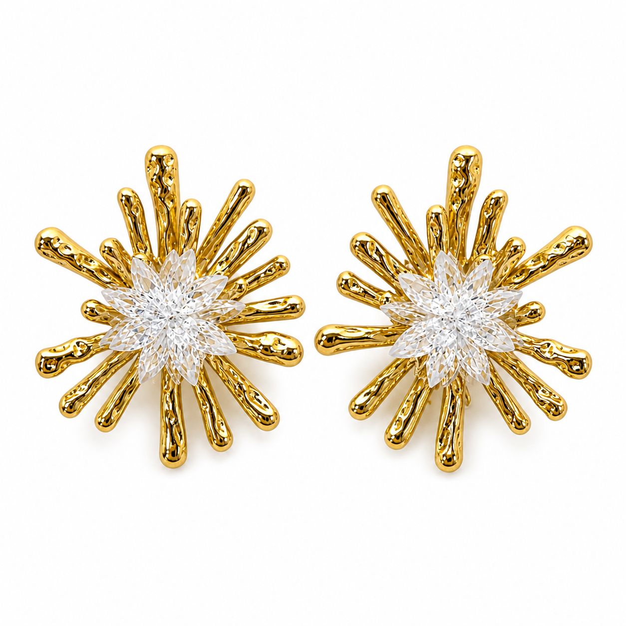 Xuping Shimmering Sun-Shaped Steel Earrings | 18K Gold Plated Water Resistant Earrings