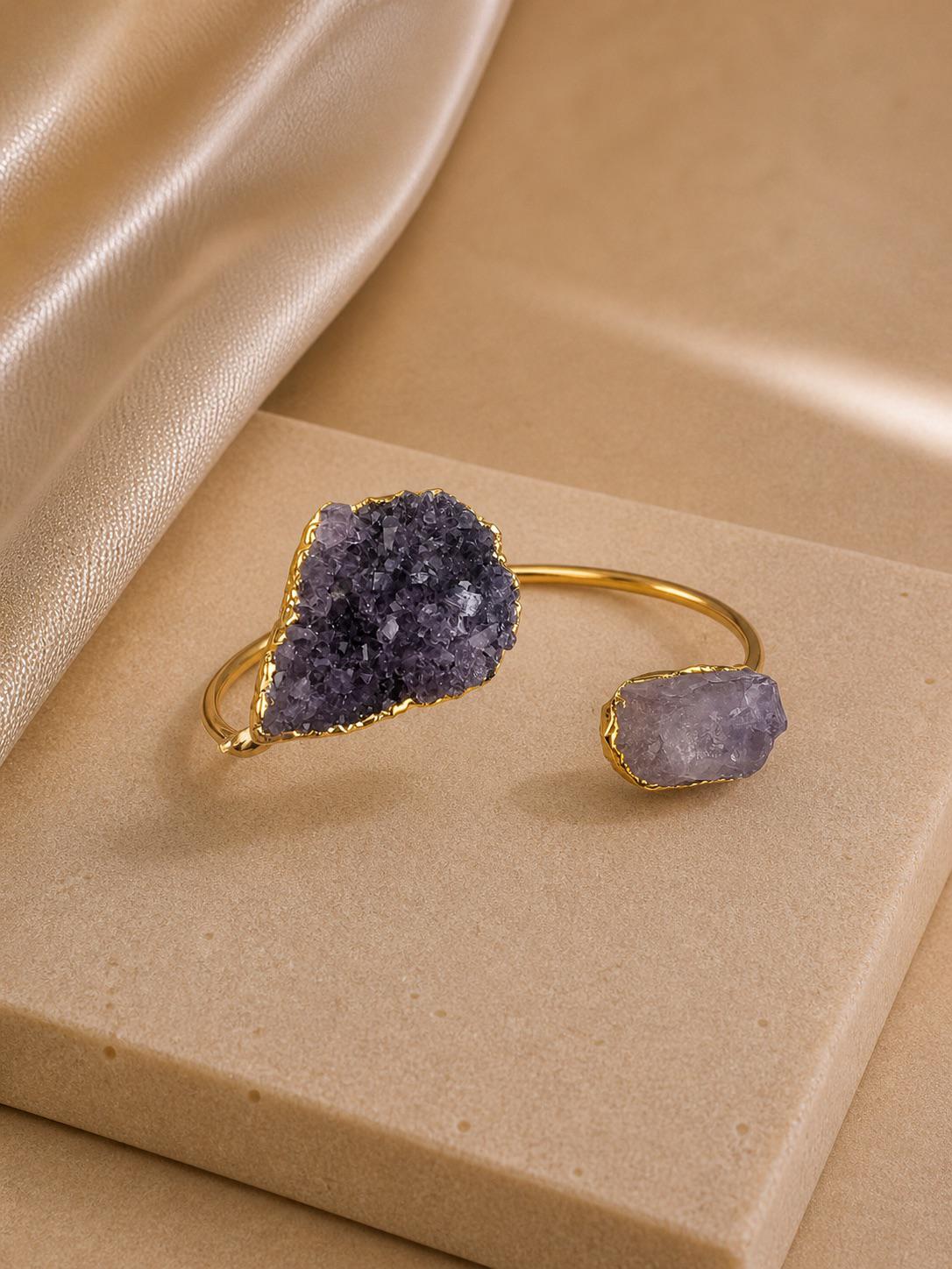 Violet Crystal Adjustable Bracelet – 14K Gold Plated Over Brass
