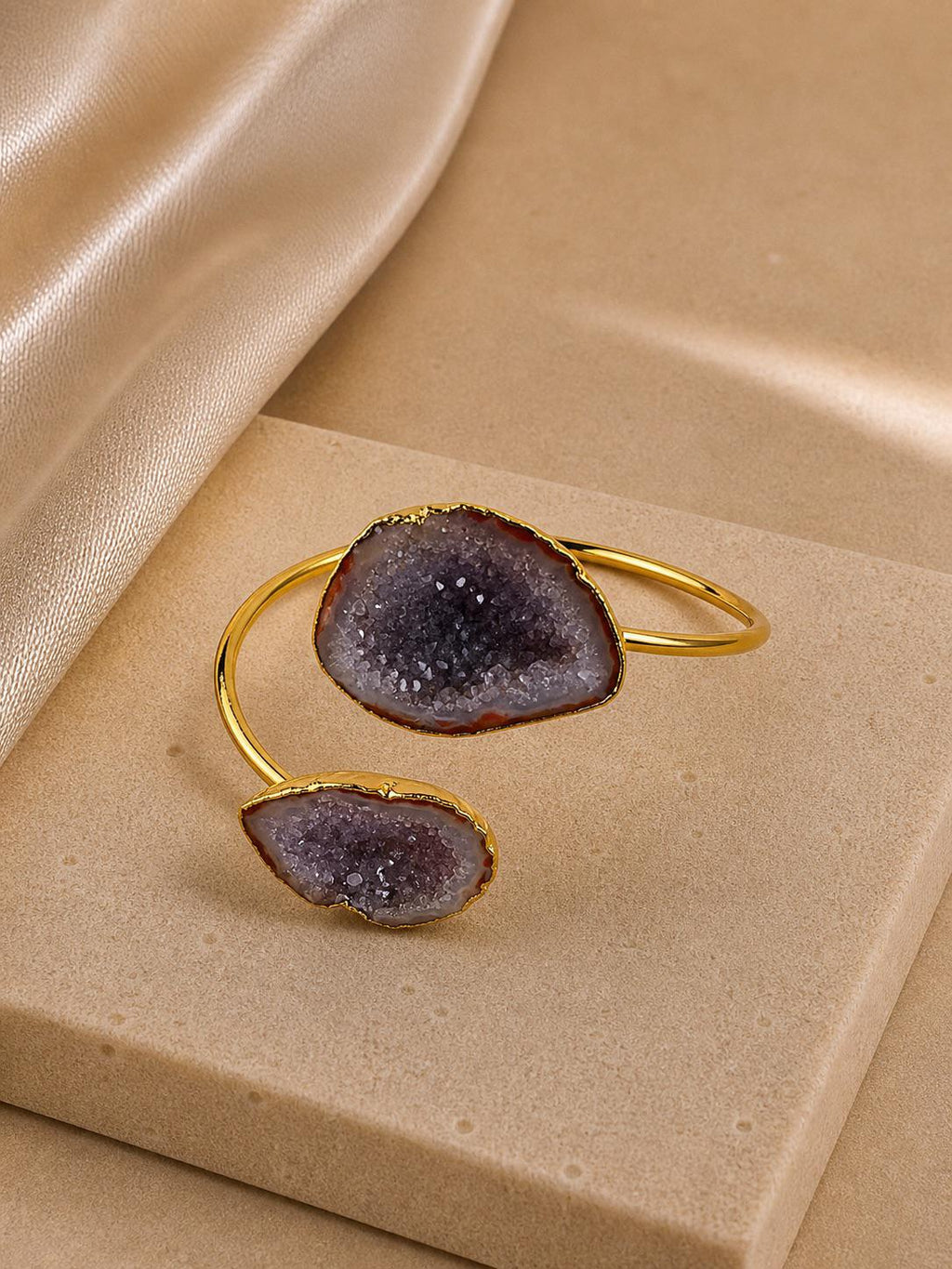 Amethyst Crystal Adjustable Bracelet – 14K Gold Plated over Brass