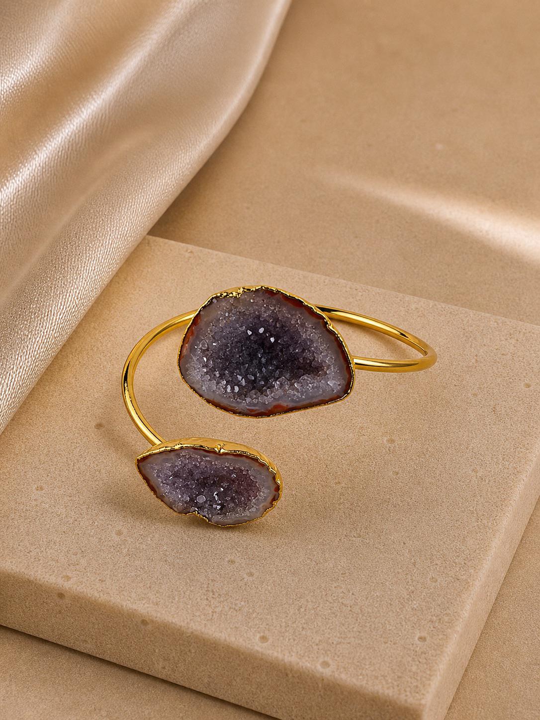 Amethyst Crystal Adjustable Bracelet – 14K Gold Plated over Brass