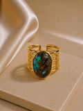 14K Gold Plated Brass Adjustable Natural Stone Ring