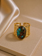 14K Gold Plated Brass Adjustable Natural Stone Ring