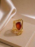 14K vergoldeter, verstellbarer Goldring aus echtem Naturstein auf Messing