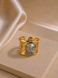 Moonstone Detailed Adjustable Ring – 14K Gold Plated on Brass