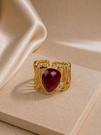 Ruby Stone Adjustable Ring – 14K Gold Plated on Brass