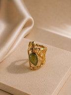 Aura Green Stone Verstellbarer Ring – Messing mit 14K Goldbeschichtung
