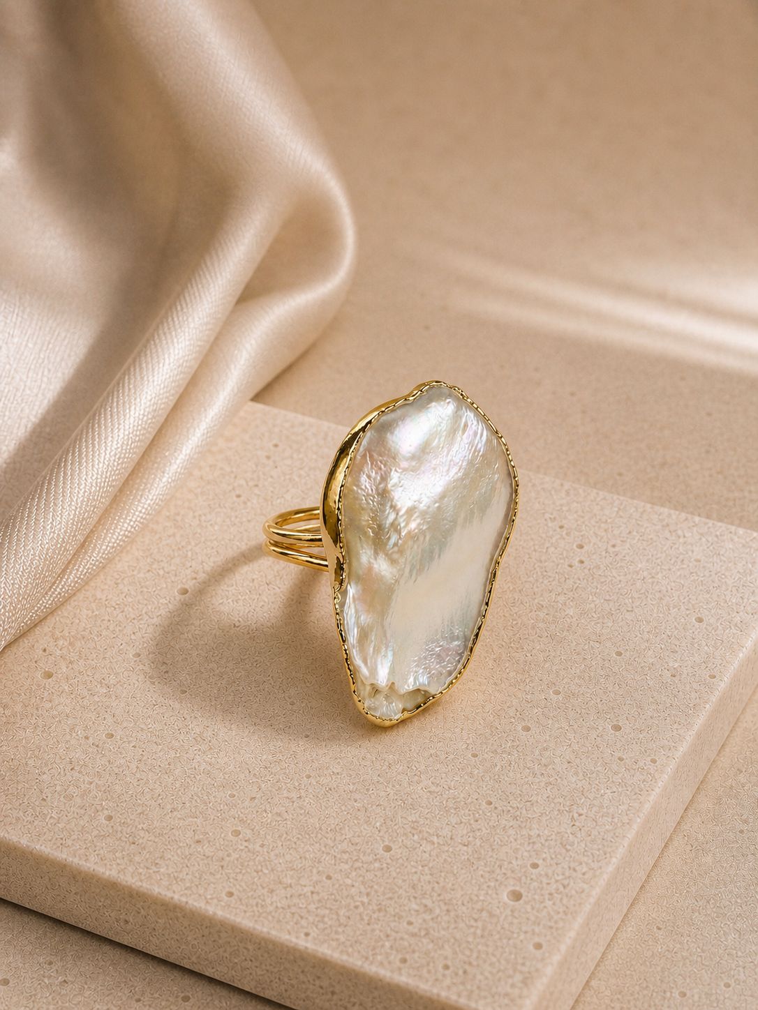 Pearl Essence Adjustable Ring – 14K Gold Plated on Brass