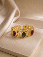 Royal Stone Adjustable Bracelet with Root Ruby and Labradorite Stones – 14K Gold Plated on Brass