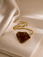 Amber Glow Adjustable Bracelet with Amber Stone – 14K Gold Plated over Brass