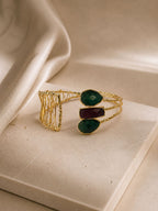 Emerald Ruby Adjustable Bracelet - Root ruby and root emerald stone - 14K Gold Plated over Brass