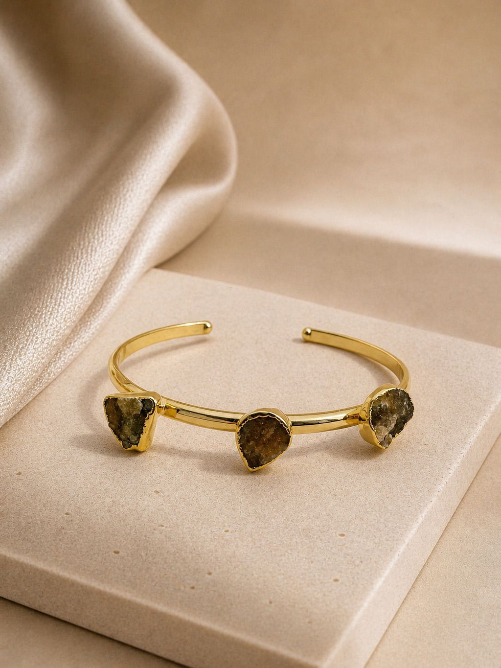 Crystal Stone Adjustable Bracelet - 14K Gold Plated over Brass