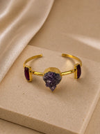 Königliches Amethyst verstellbares Armband – 14K Gold über Messing
