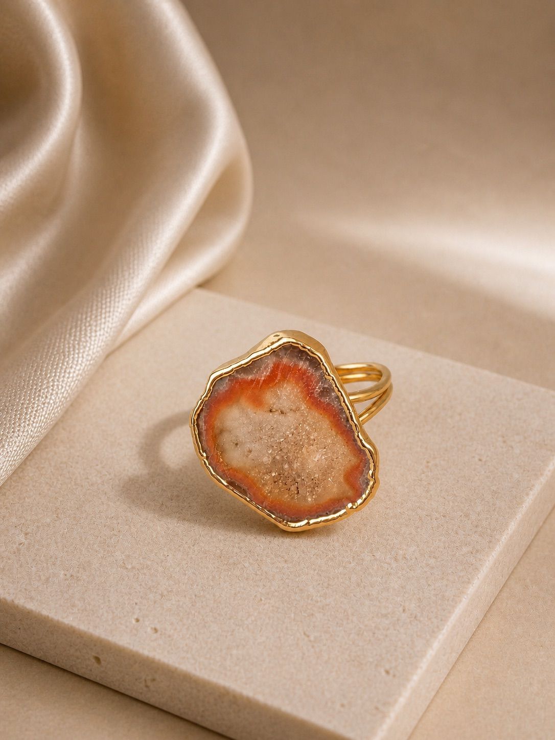 Sunset Crystal Adjustable Ring – 14K Gold Plated Over Brass