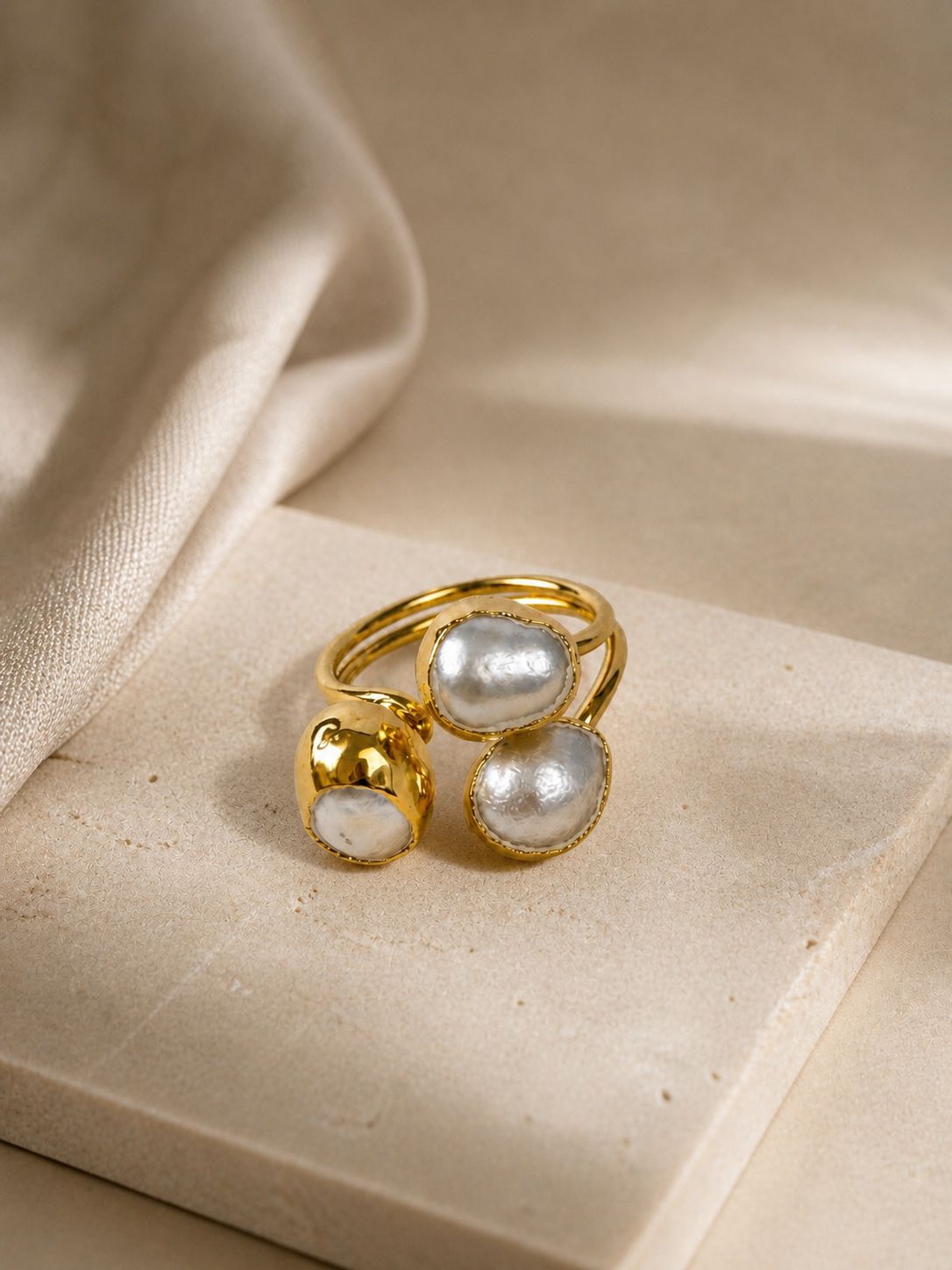 Pearl Glow Adjustable Ring - 14K Gold Plated Over Brass