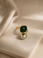 Emerald Pearl Adjustable Ring – 14K Gold Plated Over Brass