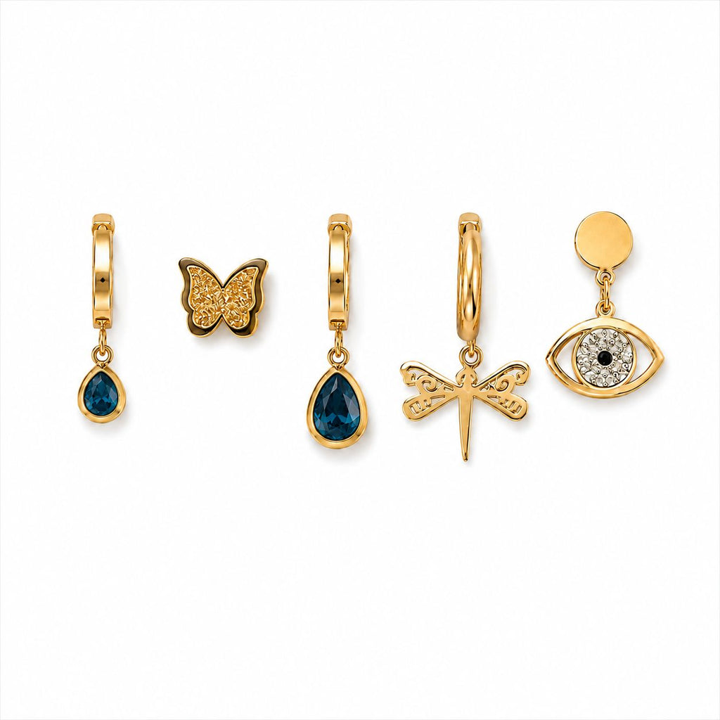 Blue Charm Ohrring-Set aus Edelstahl – 18K vergoldet