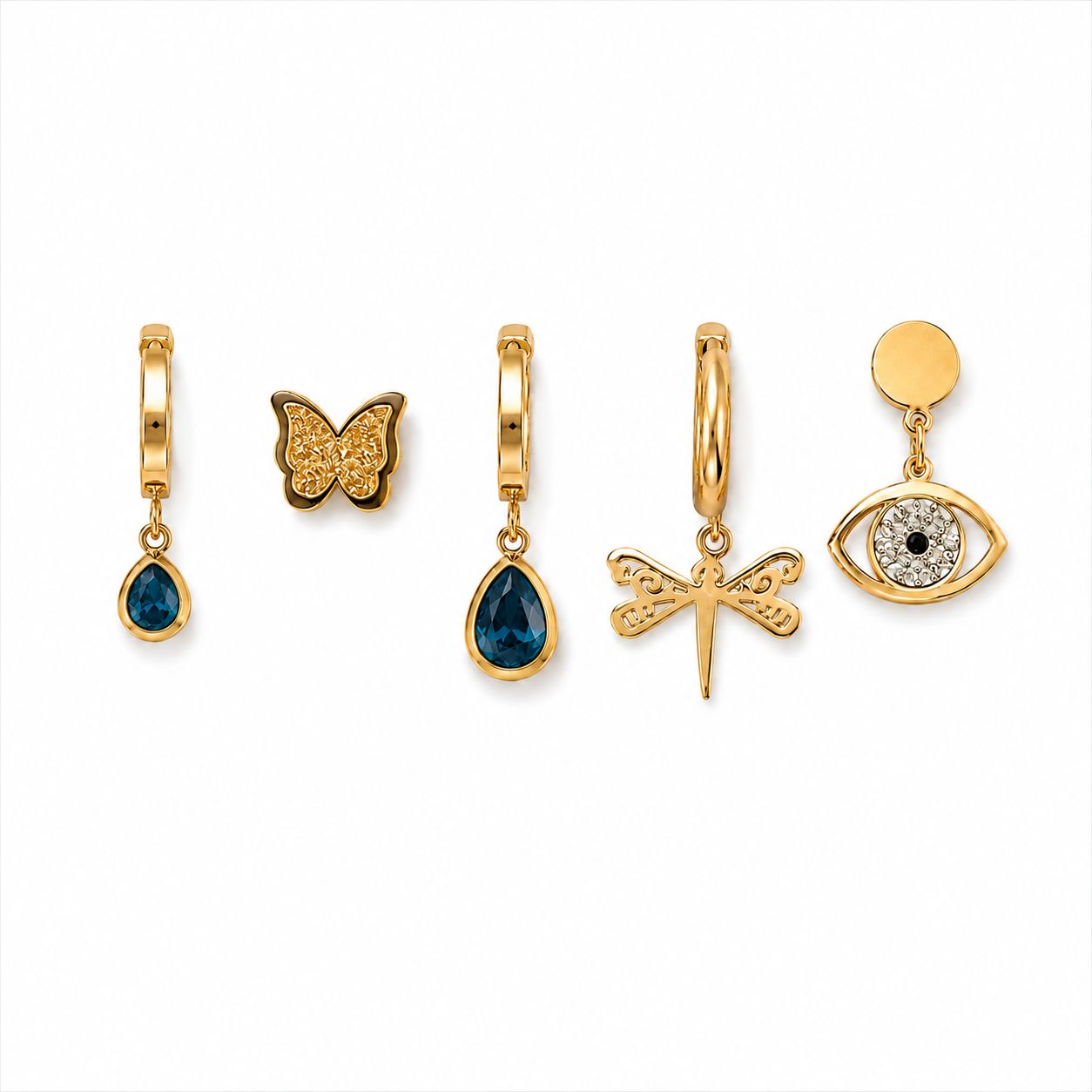 Blue Charm Ohrring-Set aus Edelstahl – 18K vergoldet