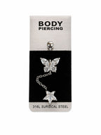 Surgical Steel Belly Button Ring with Butterfly and Star Detail