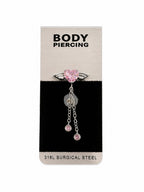 Heart Stone Detailed Surgical Steel Belly Button Piercing