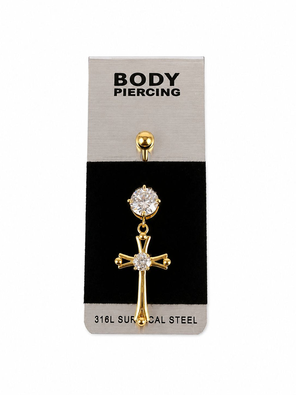 Cross Detailed 18K Gold Plated Surgical Steel Belly Button Piercing