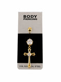 Cross Detailed 18K Gold Plated Surgical Steel Belly Button Piercing