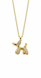 Balloon Dog Figure 14K Gold Plated Steel Necklace