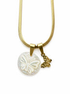Butterfly Figure Natural Stone Detailed 14K Gold Plated Steel Necklace