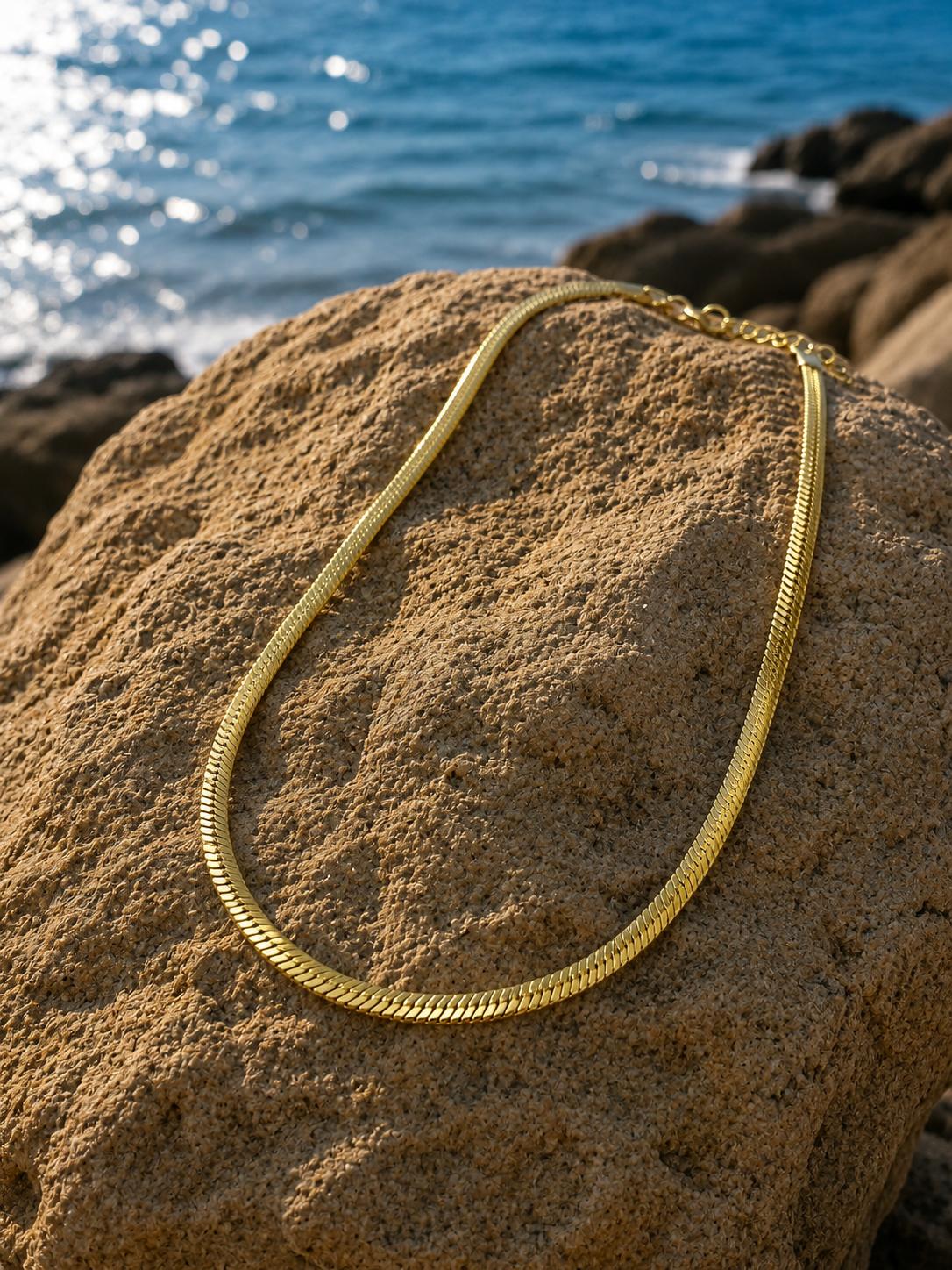 14 Karat vergoldete flache Gliederkette – Edelstahl, wasserfest, verstellbare Halskette