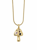 Mushroom Figure Necklace - Stainless Steel 14K Gold Plated Water Resistant