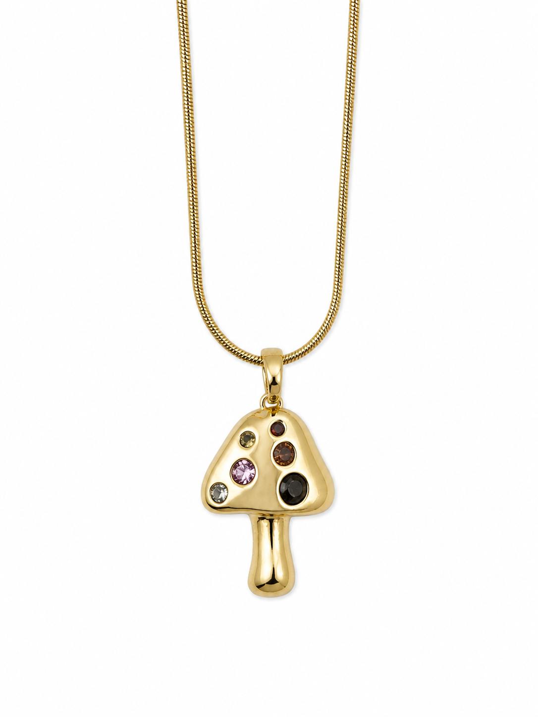 Mushroom Figure Necklace - Stainless Steel 14K Gold Plated Water Resistant