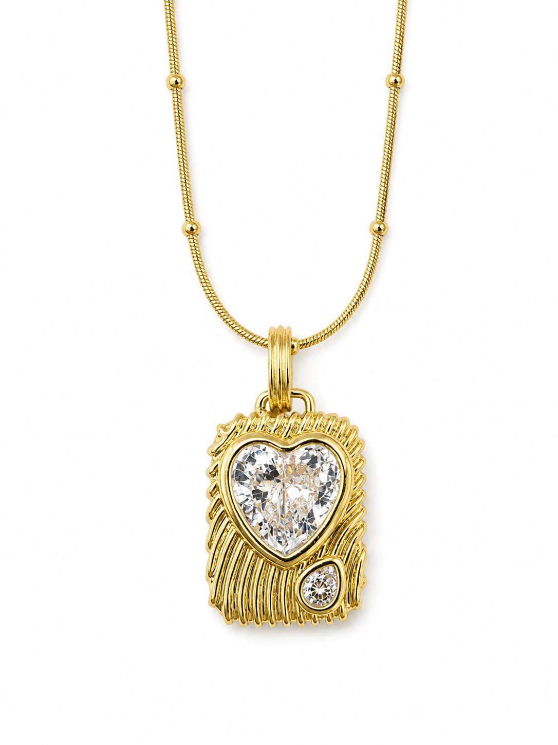 Heart Stone Detail Necklace – Steel 14K Gold Plated Water Resistant Necklace
