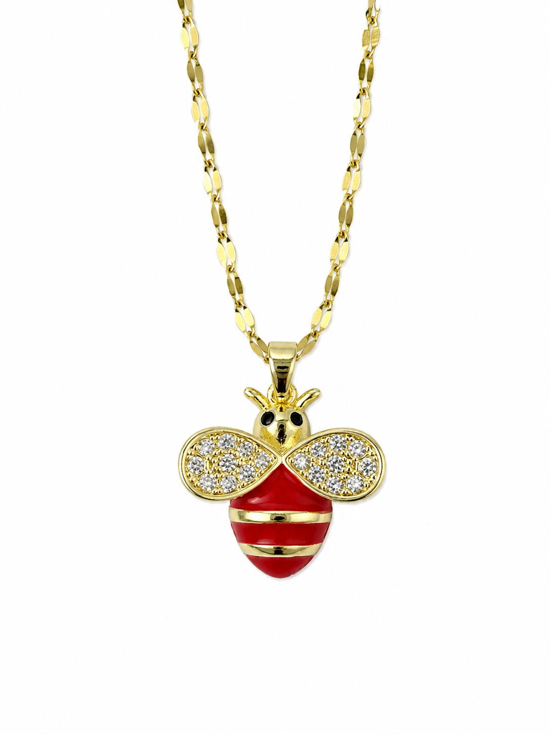Bee Figure Necklace – Steel 14K Gold Plated Water Resistant