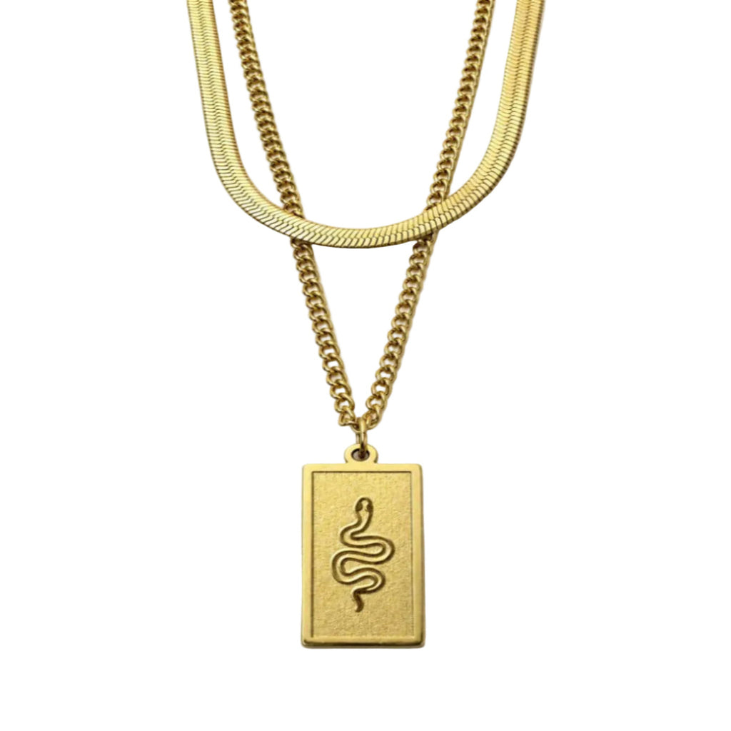 Layered Snake Figure Necklace – Steel 14K Gold Plated Water Resistant