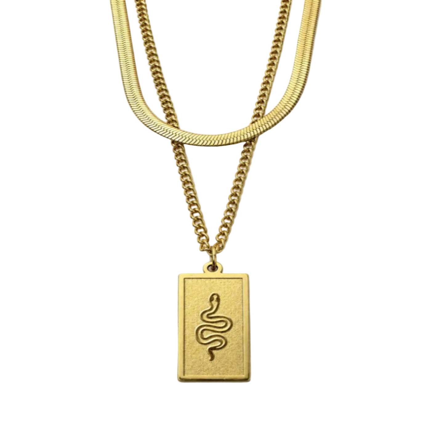 Layered Snake Figure Necklace – Steel 14K Gold Plated Water Resistant