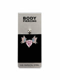 Pink Heart & Butterfly Detail Belly Button Ring | 316L Surgical Steel