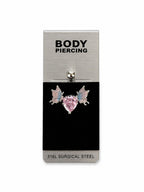 Pink Heart & Butterfly Detail Belly Button Ring | 316L Surgical Steel
